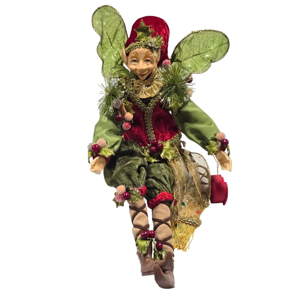 Mark Roberts Christmas Fairy Elf Shelf Sitter Doll Red Green VTG Holiday Heart